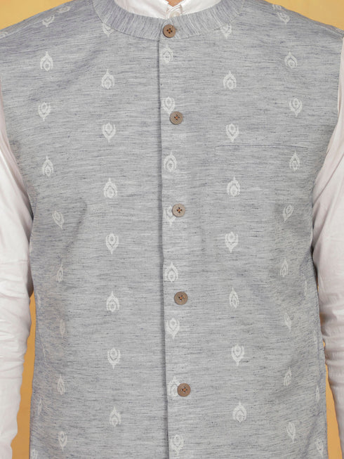 Vastramay Men's Grey Cotton Nehru Jacket